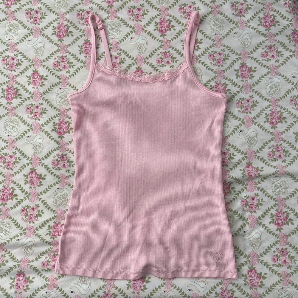 Justice Pink Ribbed Lace-Trim Camisole